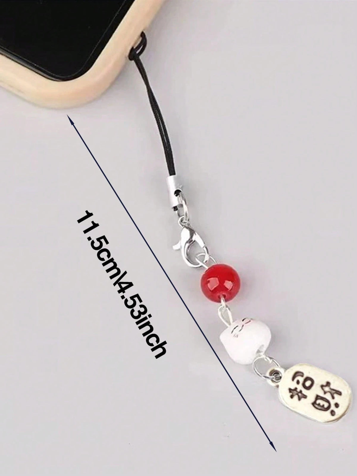 1pc Maneki Neko (Lucky Cat) Phone Charm With Red Bead- Traditional Feng Shui Phone Lanyard- Auspicious Japanese Amulet Pendant Gifts For Mother, Family, Friends, Birthday, Holiday Phone Chain