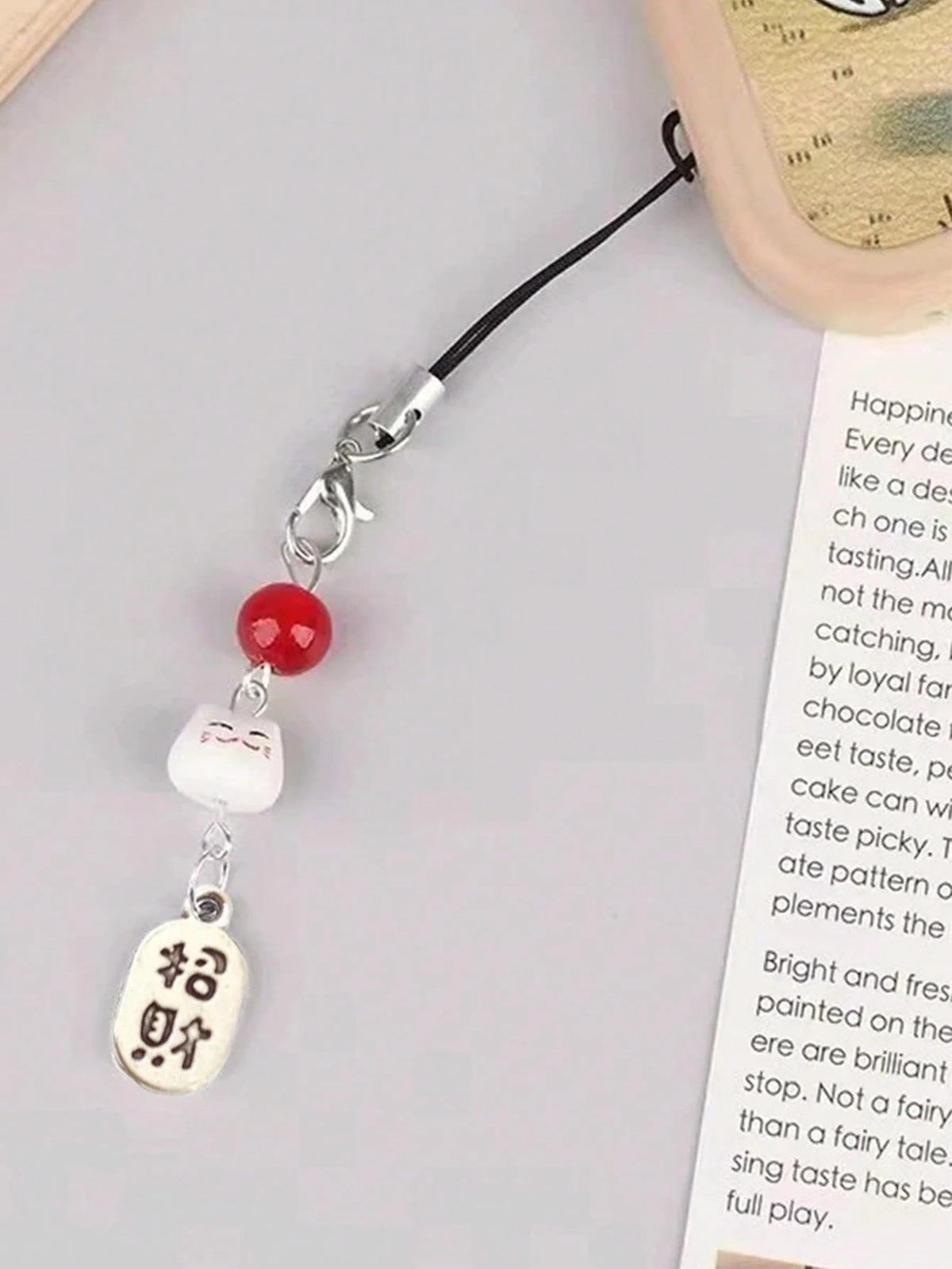 1pc Maneki Neko (Lucky Cat) Phone Charm With Red Bead- Traditional Feng Shui Phone Lanyard- Auspicious Japanese Amulet Pendant Gifts For Mother, Family, Friends, Birthday, Holiday Phone Chain
