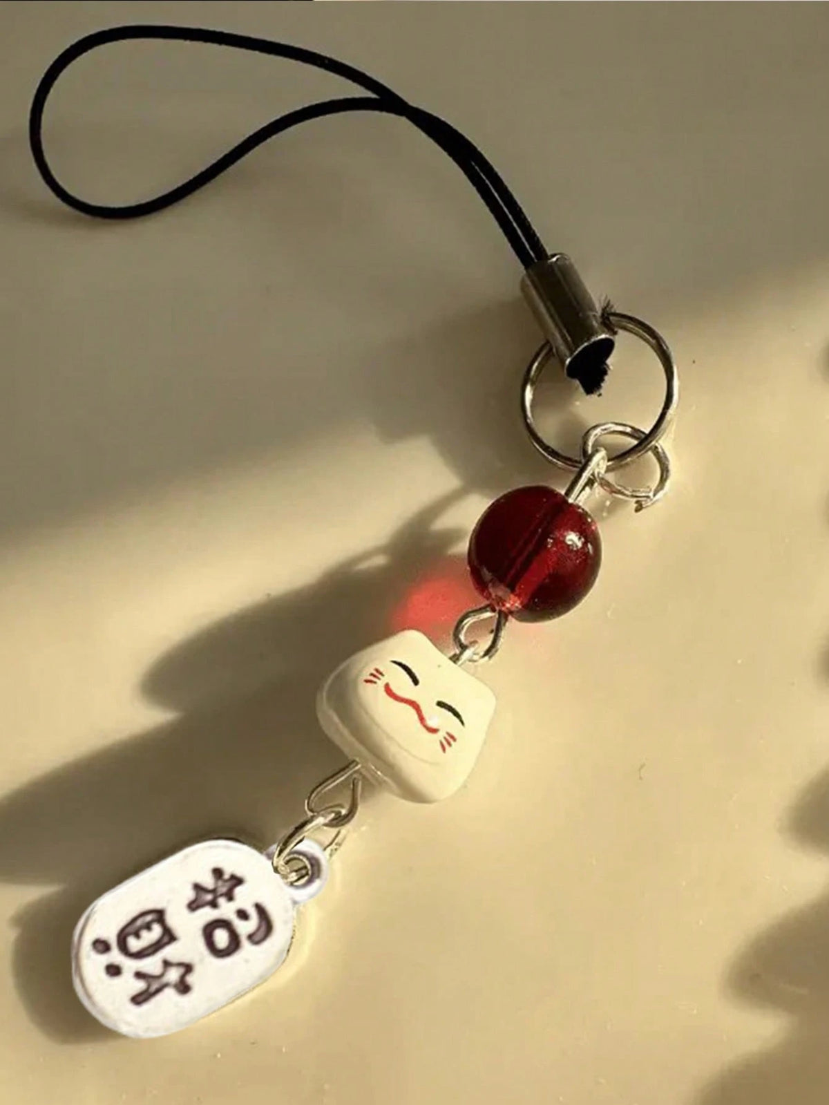 1pc Maneki Neko (Lucky Cat) Phone Charm With Red Bead- Traditional Feng Shui Phone Lanyard- Auspicious Japanese Amulet Pendant Gifts For Mother, Family, Friends, Birthday, Holiday Phone Chain