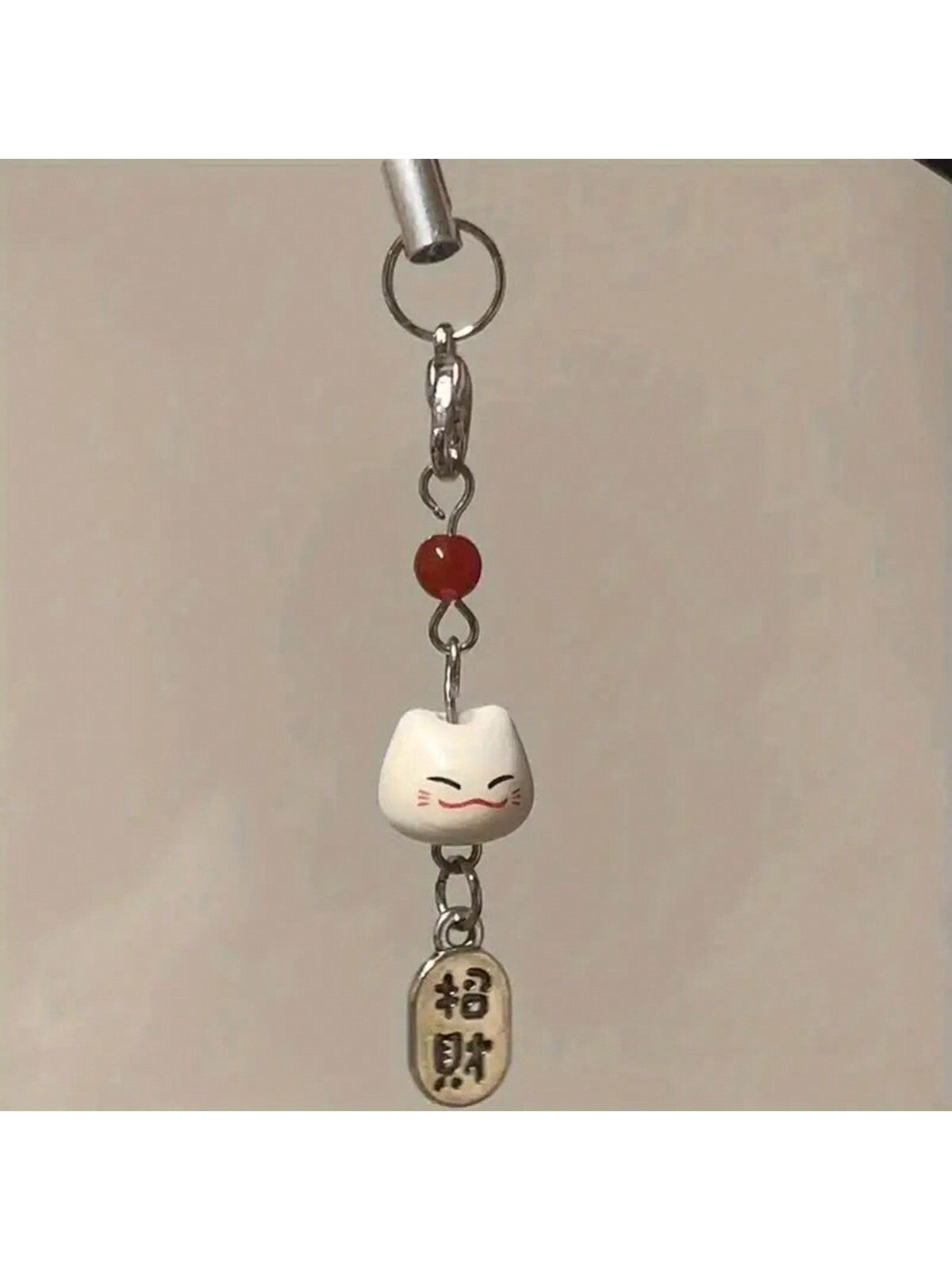 1pc Maneki Neko (Lucky Cat) Phone Charm With Red Bead- Traditional Feng Shui Phone Lanyard- Auspicious Japanese Amulet Pendant Gifts For Mother, Family, Friends, Birthday, Holiday Phone Chain