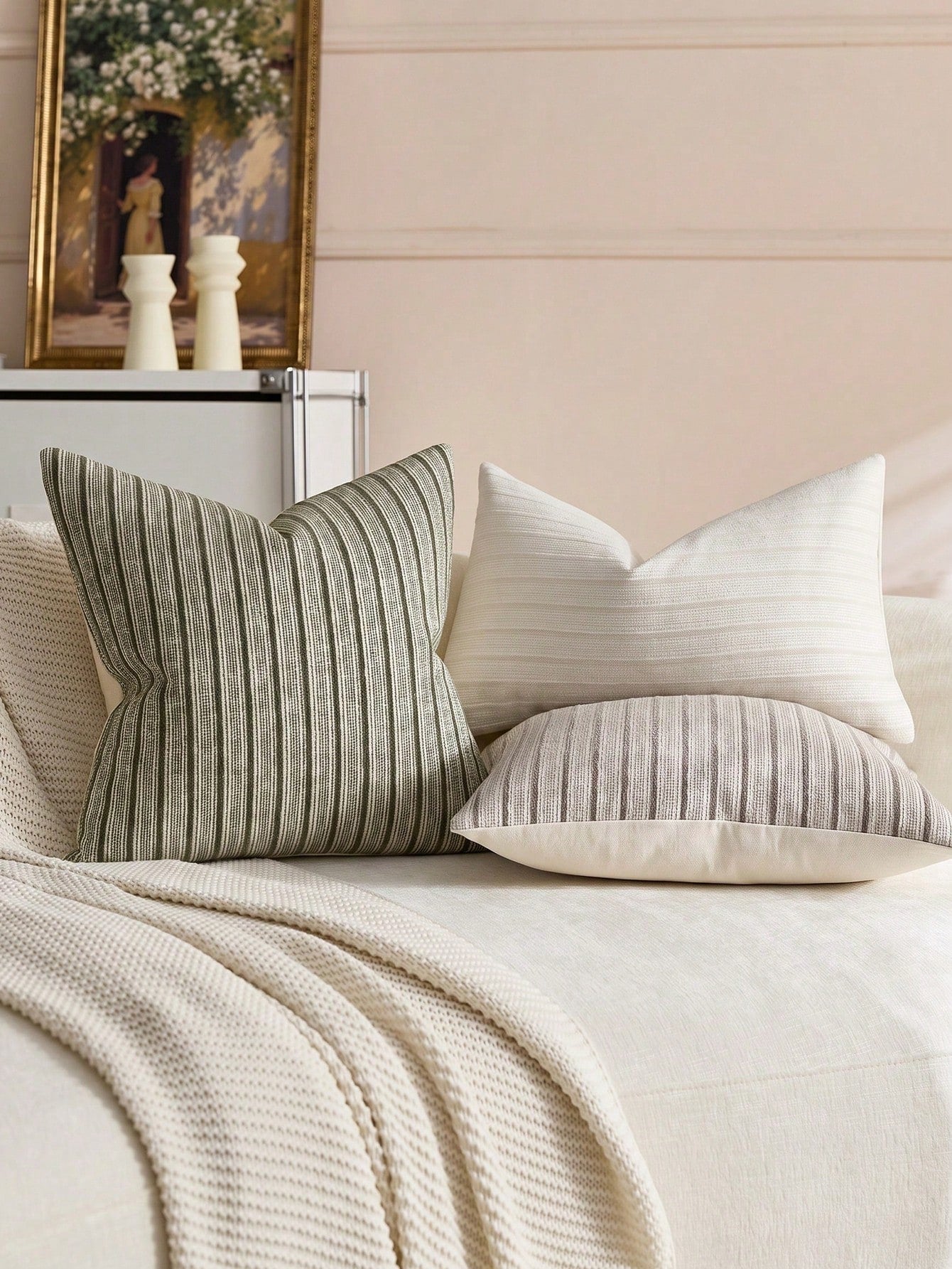 1pc Matcha Green Diamond 3D Striped Pillowcase (Pillow Insert Not Included), Square Cushion Cover, Holiday Home Pillow Decor, Soft Comfortable Faux Linen Fabric, Modern Decorative Sofa, Home Bedroom