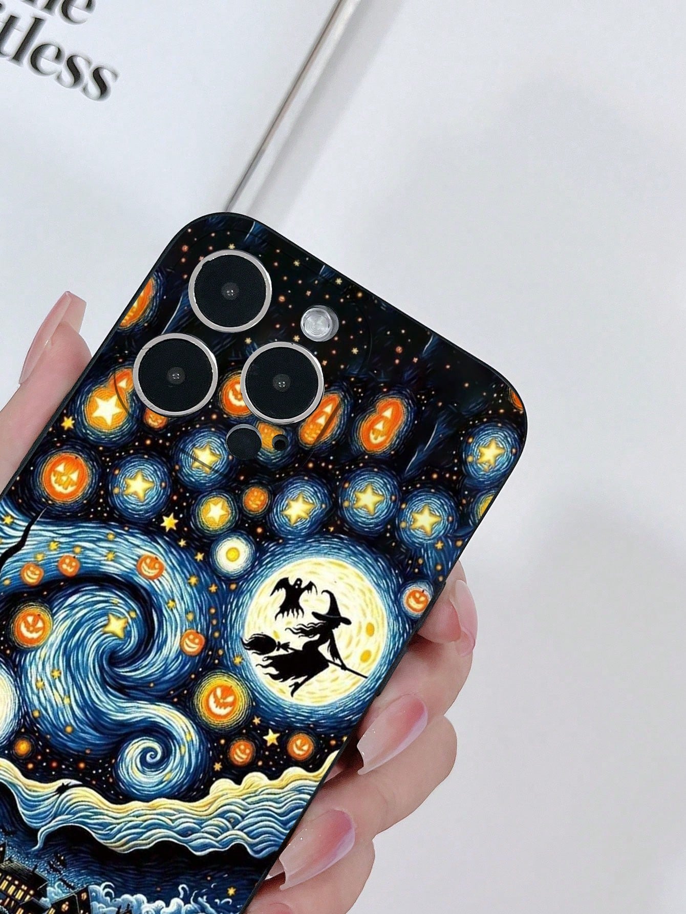 1pc Matte Skin-Feel Black Precision Hole Anti-Drop TPU Painted Starry Sky Halloween Pumpkin Lantern Pattern Phone Case Compatible With IPhone 15/15pro/15plus/15promax/16/16pro/16plus/16promax Galaxy S