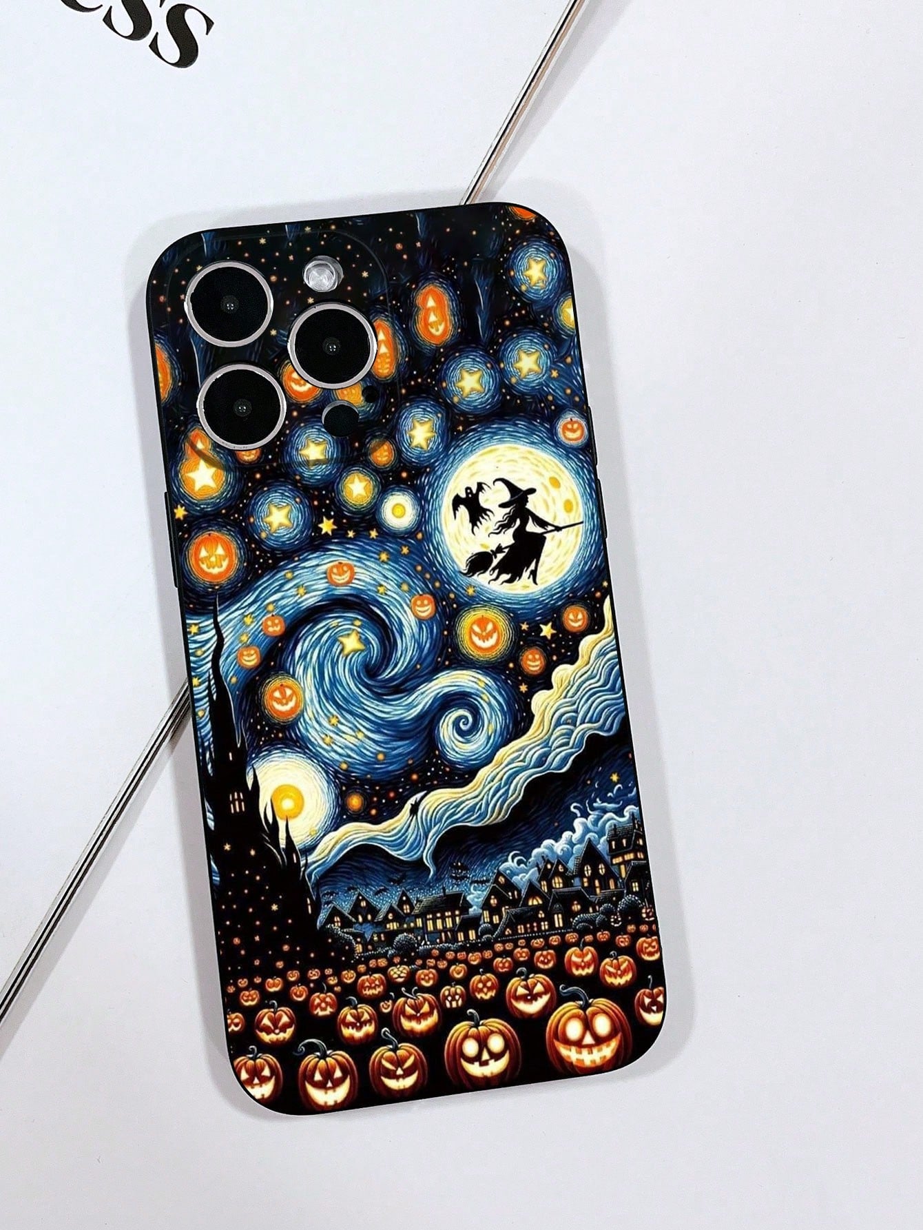 1pc Matte Skin-Feel Black Precision Hole Anti-Drop TPU Painted Starry Sky Halloween Pumpkin Lantern Pattern Phone Case Compatible With IPhone 15/15pro/15plus/15promax/16/16pro/16plus/16promax Galaxy S