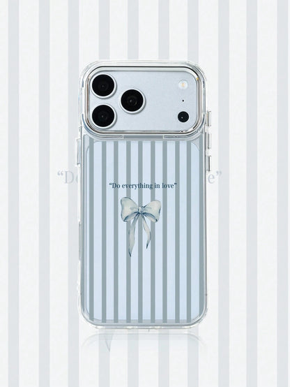 1pc Metal Transparent Striped Bow Pattern Phone Case, Personalized For IPhone 16 Pro Max, 17/16/15/14/13/12/11, Protective Shell, Air