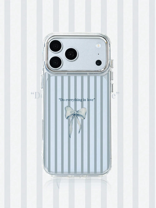 1pc Metal Transparent Striped Bow Pattern Phone Case, Personalized For IPhone 16 Pro Max, 17/16/15/14/13/12/11, Protective Shell, Air