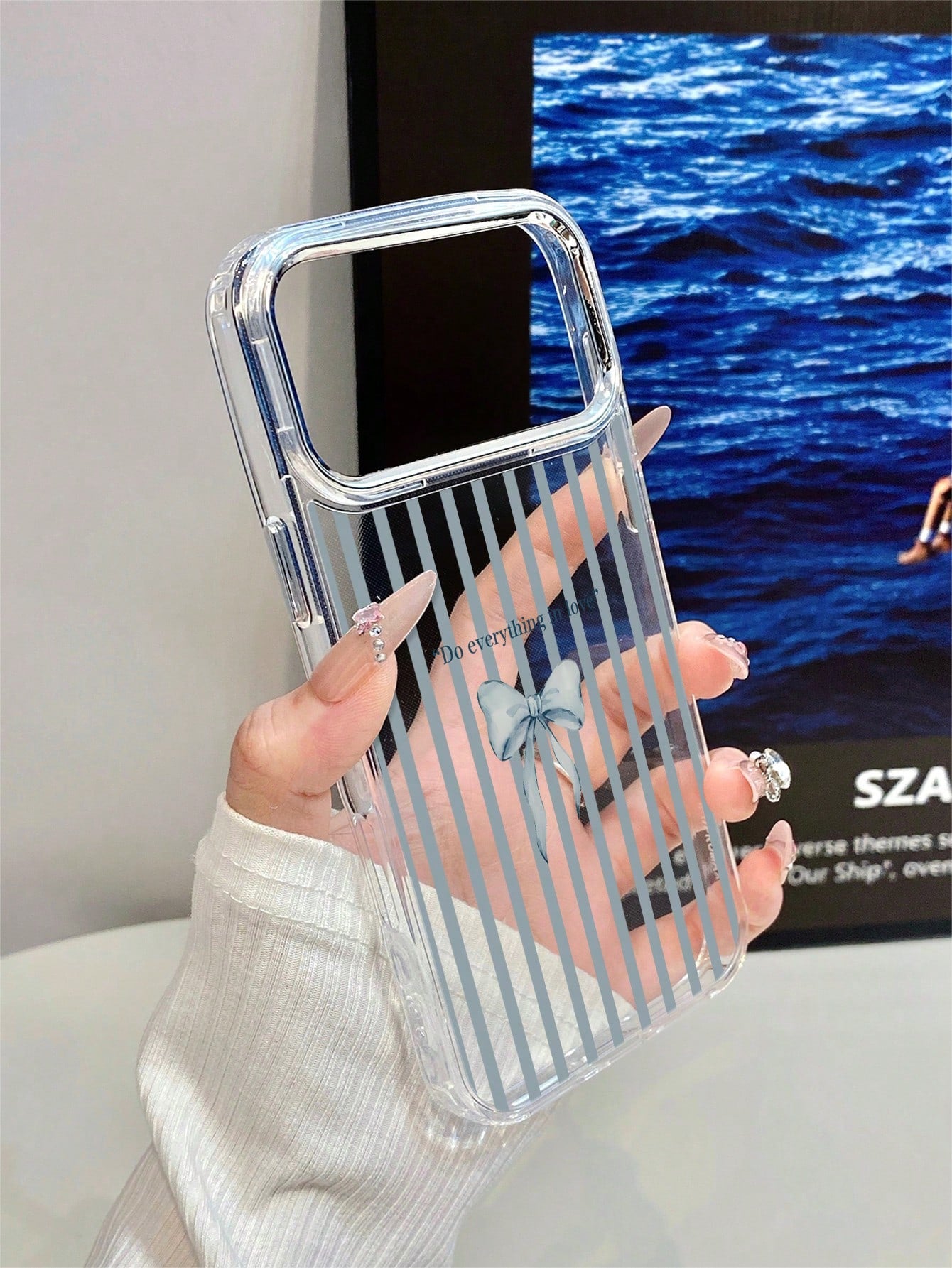 1pc Metal Transparent Striped Bow Pattern Phone Case, Personalized For IPhone 16 Pro Max, 17/16/15/14/13/12/11, Protective Shell, Air