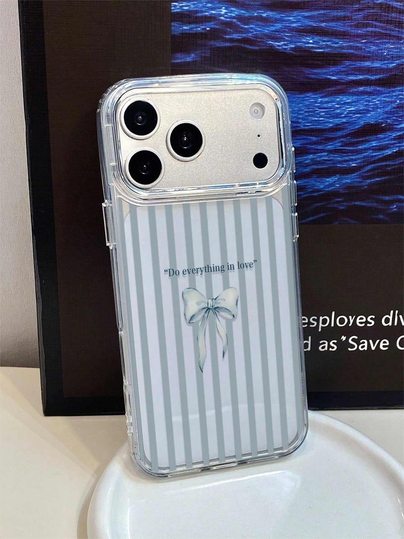1pc Metal Transparent Striped Bow Pattern Phone Case, Personalized For IPhone 16 Pro Max, 17/16/15/14/13/12/11, Protective Shell, Air
