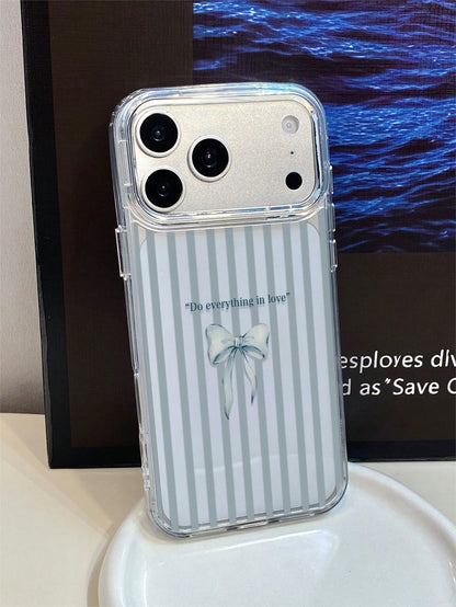 1pc Metal Transparent Striped Bow Pattern Phone Case, Personalized For IPhone 16 Pro Max, 17/16/15/14/13/12/11, Protective Shell, Air