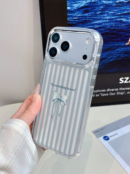 1pc Metal Transparent Striped Bow Pattern Phone Case, Personalized For IPhone 16 Pro Max, 17/16/15/14/13/12/11, Protective Shell, Air