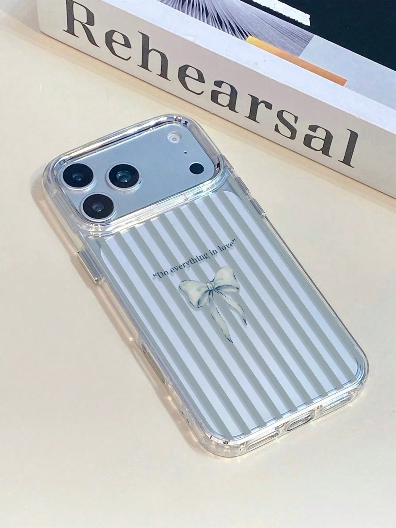 1pc Metal Transparent Striped Bow Pattern Phone Case, Personalized For IPhone 16 Pro Max, 17/16/15/14/13/12/11, Protective Shell, Air