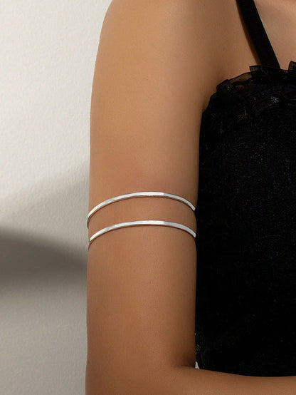1pc Metal Wire Double Bar Arm Cuff, Fashionable And Simple, Suitable For Women's Parties, Banquets, And Giving As Gifts Valentine's Day Accessories