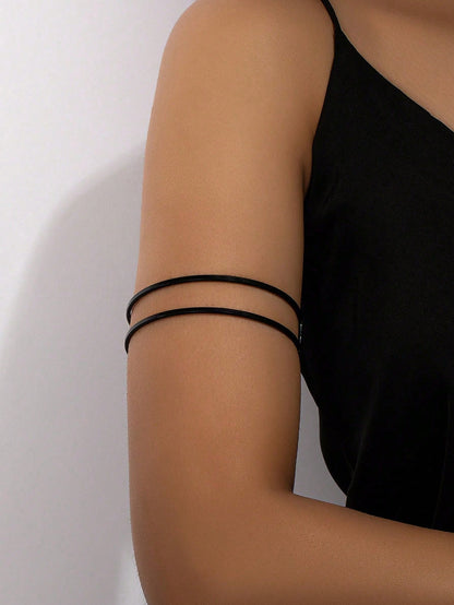 1pc Metal Wire Double Bar Arm Cuff, Fashionable And Simple, Suitable For Women's Parties, Banquets, And Giving As Gifts Valentine's Day Accessories