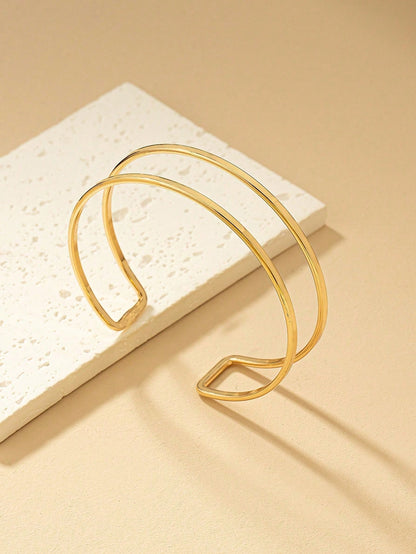 1pc Metal Wire Double Bar Arm Cuff, Fashionable And Simple, Suitable For Women's Parties, Banquets, And Giving As Gifts Valentine's Day Accessories