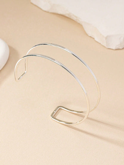 1pc Metal Wire Double Bar Arm Cuff, Fashionable And Simple, Suitable For Women's Parties, Banquets, And Giving As Gifts Valentine's Day Accessories