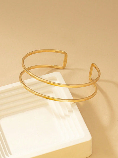 1pc Metal Wire Double Bar Arm Cuff, Fashionable And Simple, Suitable For Women's Parties, Banquets, And Giving As Gifts Valentine's Day Accessories