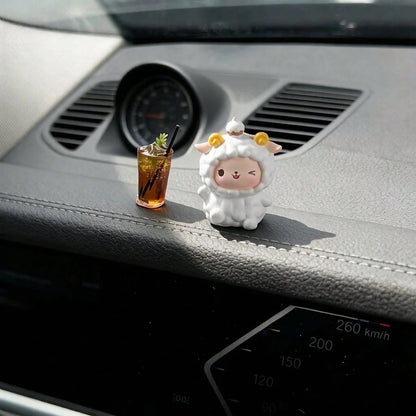 1pc Mini Cute Sheep Desktop Ornament, Car Dashboard & Computer Screen Decor, Cake Topper Figurine, Girly Gift For Women