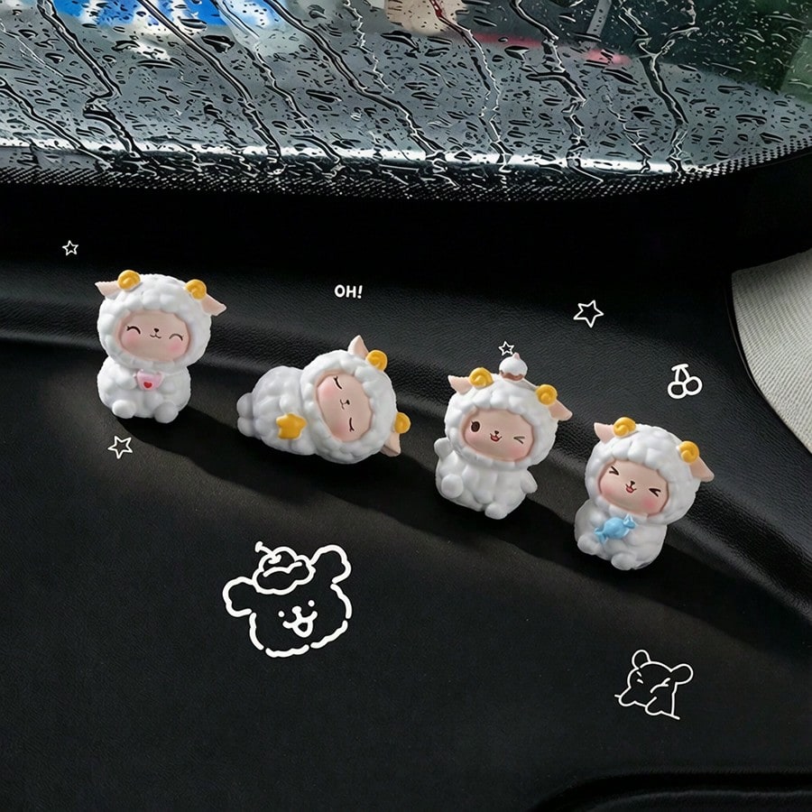 1pc Mini Cute Sheep Desktop Ornament, Car Dashboard & Computer Screen Decor, Cake Topper Figurine, Girly Gift For Women