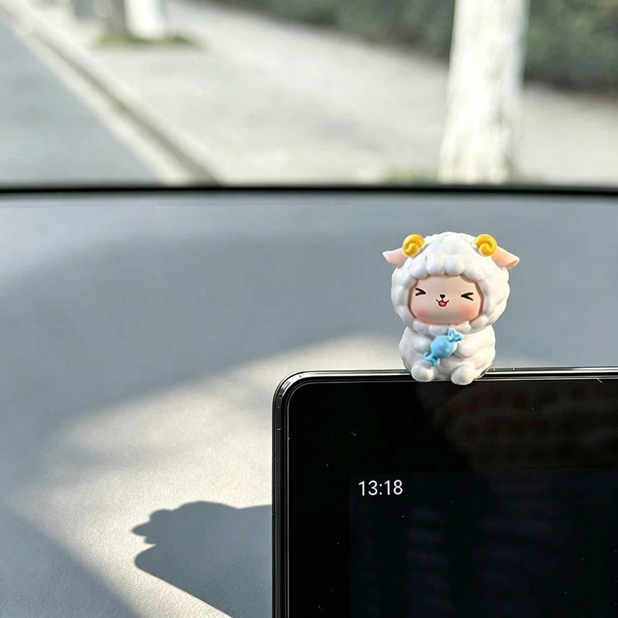 1pc Mini Cute Sheep Desktop Ornament, Car Dashboard & Computer Screen Decor, Cake Topper Figurine, Girly Gift For Women
