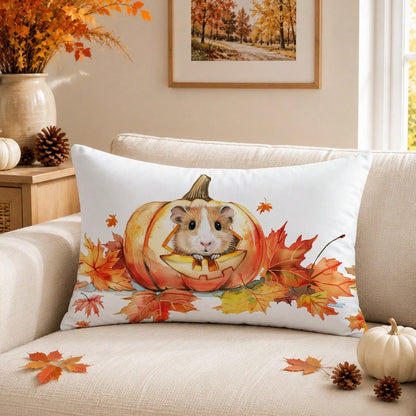 1pc Minimalist Autumn Maple Leaf Cute Pumpkin Mouse Cushion Cover, Single-Sided Printed Peach Skin Velvet Material, 30*50/40*60CM Pillowcase Suitable For Room Decoration, Modern Minimalist Sofa Living