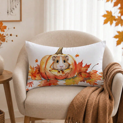 1pc Minimalist Autumn Maple Leaf Cute Pumpkin Mouse Cushion Cover, Single-Sided Printed Peach Skin Velvet Material, 30*50/40*60CM Pillowcase Suitable For Room Decoration, Modern Minimalist Sofa Living