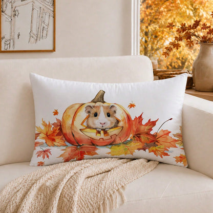 1pc Minimalist Autumn Maple Leaf Cute Pumpkin Mouse Cushion Cover, Single-Sided Printed Peach Skin Velvet Material, 30*50/40*60CM Pillowcase Suitable For Room Decoration, Modern Minimalist Sofa Living