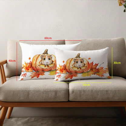 1pc Minimalist Autumn Maple Leaf Cute Pumpkin Mouse Cushion Cover, Single-Sided Printed Peach Skin Velvet Material, 30*50/40*60CM Pillowcase Suitable For Room Decoration, Modern Minimalist Sofa Living