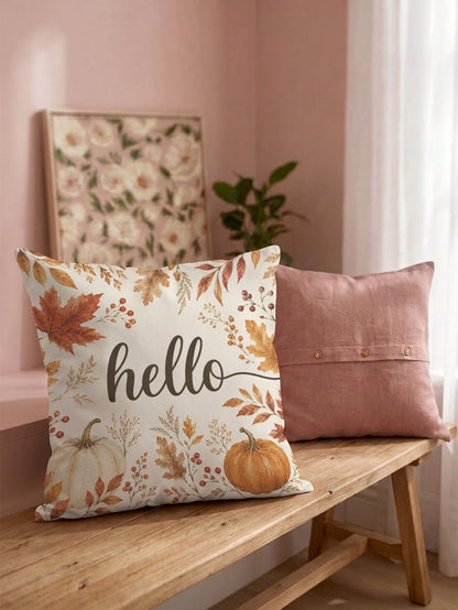 1pc Minimalist Autumn Pumpkin & Maple Leaf Cushion Cover, Single-Sided Printed Peach Skin Velvet Polyester Material, 45*45CM/18*18inch Pillowcase Suitable For Room Decor, Modern Minimalist Sofa Living