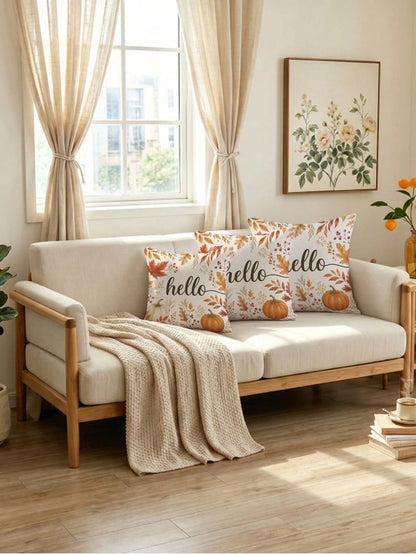 1pc Minimalist Autumn Pumpkin & Maple Leaf Cushion Cover, Single-Sided Printed Peach Skin Velvet Polyester Material, 45*45CM/18*18inch Pillowcase Suitable For Room Decor, Modern Minimalist Sofa Living