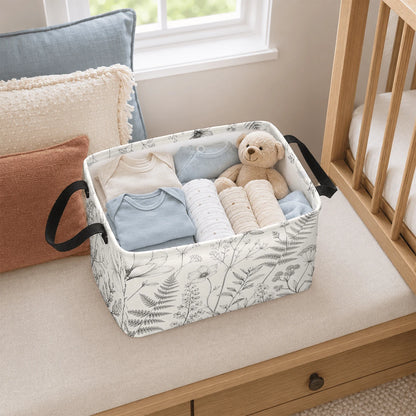 1pc Minimalist Botanical Line Art Pattern Storage Basket, Polyester Fabric Foldable Storage Organizer With Handles For Clothes Bedding Blankets Closet Shelf Bedroom Organization