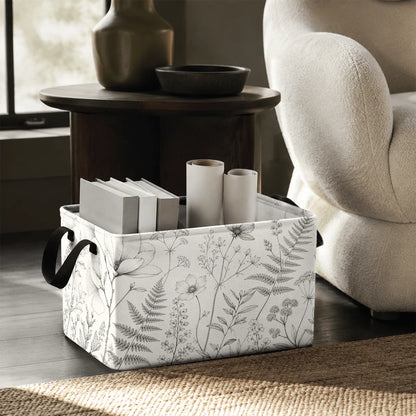 1pc Minimalist Botanical Line Art Pattern Storage Basket, Polyester Fabric Foldable Storage Organizer With Handles For Clothes Bedding Blankets Closet Shelf Bedroom Organization