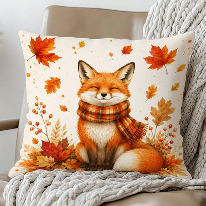 1pc Minimalist Cute Fox With Scarf Cushion Cover, Single-Sided Printed Peach Skin Velvet Polyester Material, 45*45CM/18*18inch Pillowcase Suitable For Room Decoration, Modern Minimalist Sofa Living Ro