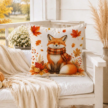 1pc Minimalist Cute Fox With Scarf Cushion Cover, Single-Sided Printed Peach Skin Velvet Polyester Material, 45*45CM/18*18inch Pillowcase Suitable For Room Decoration, Modern Minimalist Sofa Living Ro