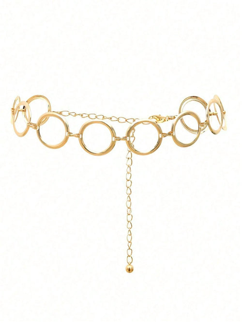 1pc Minimalist Geometric Circle Single-Layer Body Chain, Punk Metal Waist Chain For Women (Random Circle Quantity), Festival Style