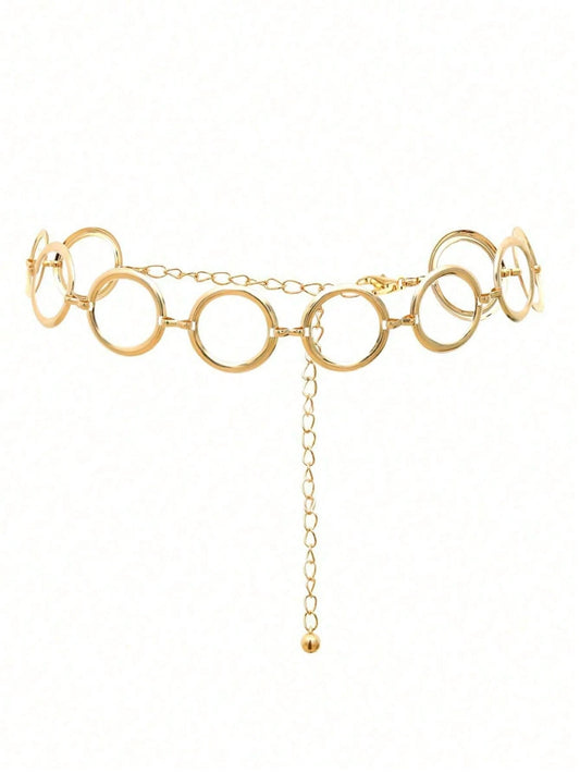 1pc Minimalist Geometric Circle Single-Layer Body Chain, Punk Metal Waist Chain For Women (Random Circle Quantity), Festival Style