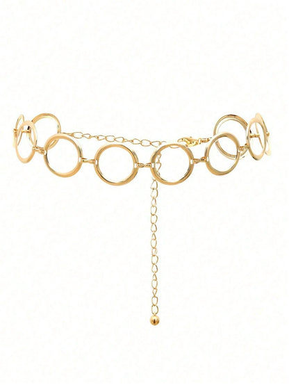 1pc Minimalist Geometric Circle Single-Layer Body Chain, Punk Metal Waist Chain For Women (Random Circle Quantity), Festival Style