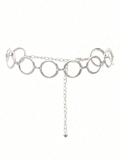 1pc Minimalist Geometric Circle Single-Layer Body Chain, Punk Metal Waist Chain For Women (Random Circle Quantity), Festival Style
