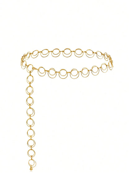 1pc Minimalist Geometric Circle Single-Layer Body Chain, Punk Metal Waist Chain For Women (Random Circle Quantity), Festival Style