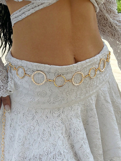 1pc Minimalist Geometric Circle Single-Layer Body Chain, Punk Metal Waist Chain For Women (Random Circle Quantity), Festival Style