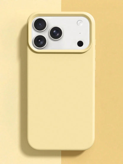 1pc Minimalist Light Yellow Magnetic Liquid Silicone Protective Case Compatible With 16 15 Pro Max Plus With Velvet Camera Protection Spring Pastel Mom Gift Mother's Day