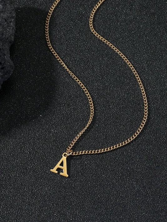 1pc Minimalist Stainless Steel Letter Pendant Necklace For Men, Suitable For Travel And Photo Wearing