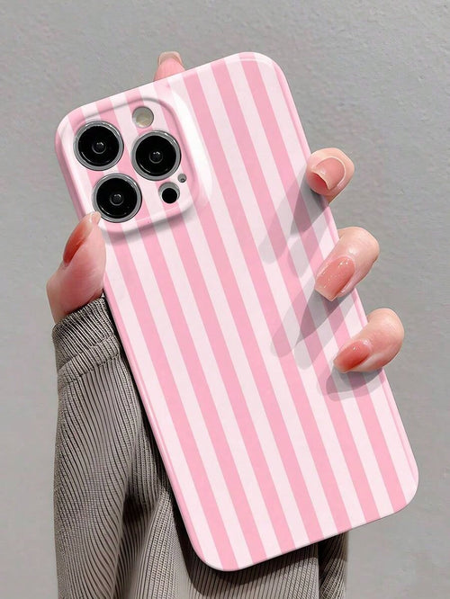 1pc Minimalist Stripe Pattern Perforated Glossy Filmic Case Full Protective Hard Phone Cover, Compatible With IPhone 11/12/13/14/15/16 Pro Max Waterproof Shockproof Anti-Fall Scratch Resistant