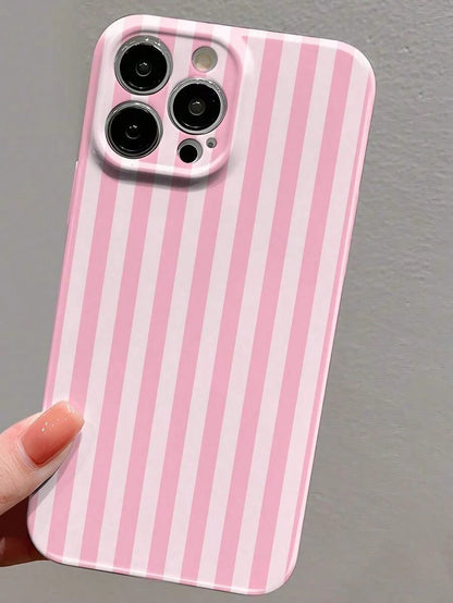 1pc Minimalist Stripe Pattern Perforated Glossy Filmic Case Full Protective Hard Phone Cover, Compatible With IPhone 11/12/13/14/15/16 Pro Max Waterproof Shockproof Anti-Fall Scratch Resistant