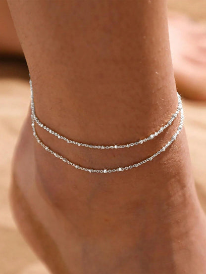 1pc Minimalist Waterproof 18K Stainless Steel Beaded Anklet, Girlfriend Gift, Suitable For Vacation, Party, Daily Wear