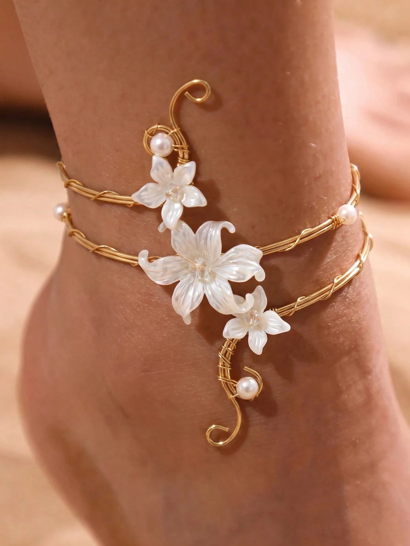 1pc Minimalist Waterproof 18K Stainless Steel Beaded Anklet, Girlfriend Gift, Suitable For Vacation, Party, Daily Wear