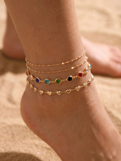 1pc Minimalist Waterproof 18K Stainless Steel Beaded Anklet, Girlfriend Gift, Suitable For Vacation, Party, Daily Wear