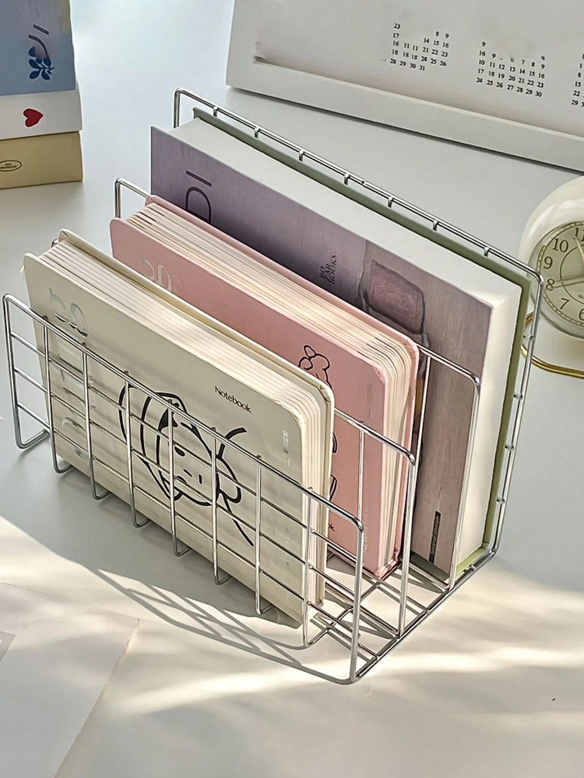 1pc Modern Minimalist Metal Book Shelf With 3 Storage Baskets, Nordic Style Rectangular Magazine & Newspaper Organizer Box For Home Office Decor,For Back To School