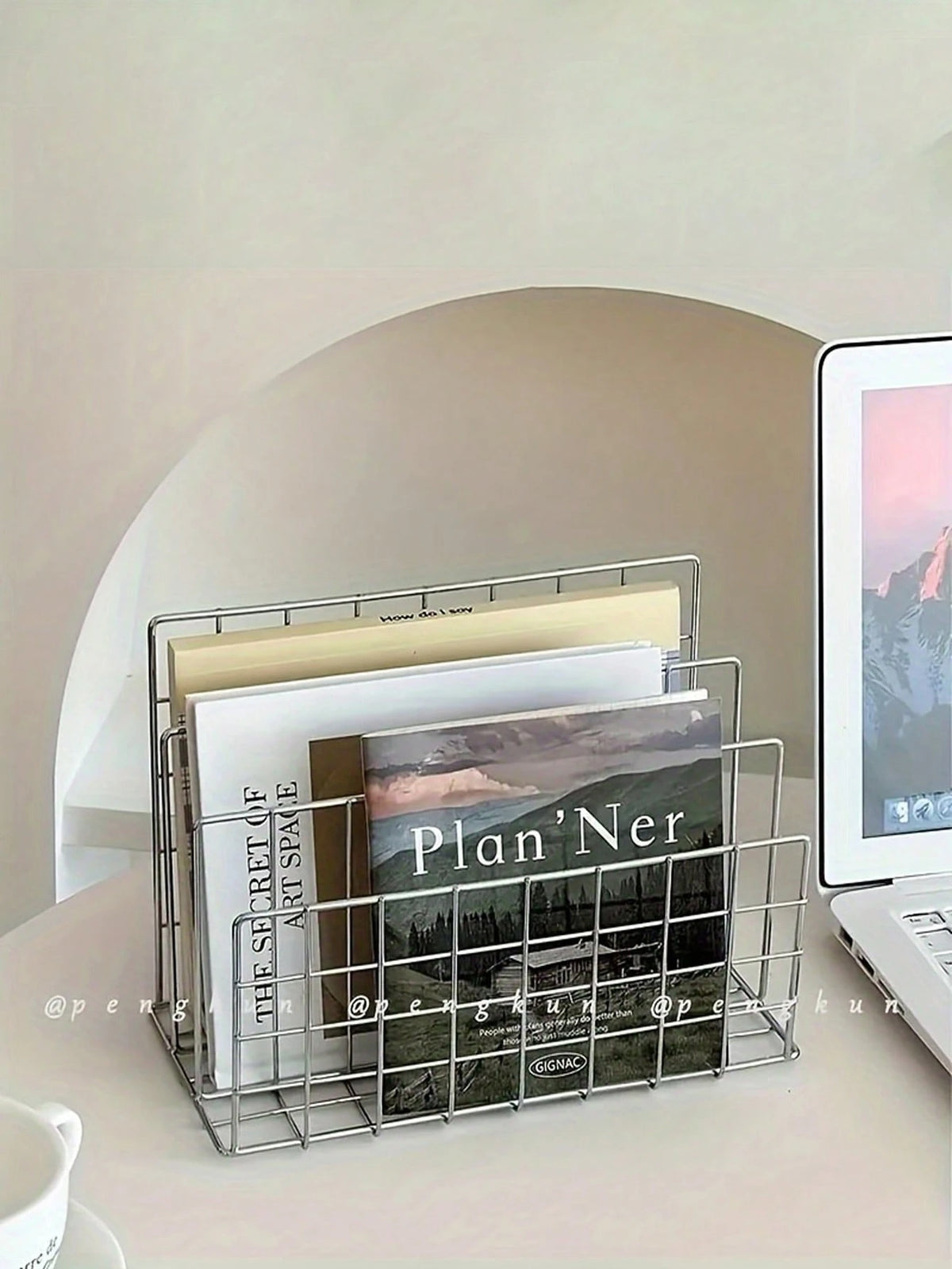 1pc Modern Minimalist Metal Book Shelf With 3 Storage Baskets, Nordic Style Rectangular Magazine & Newspaper Organizer Box For Home Office Decor,For Back To School
