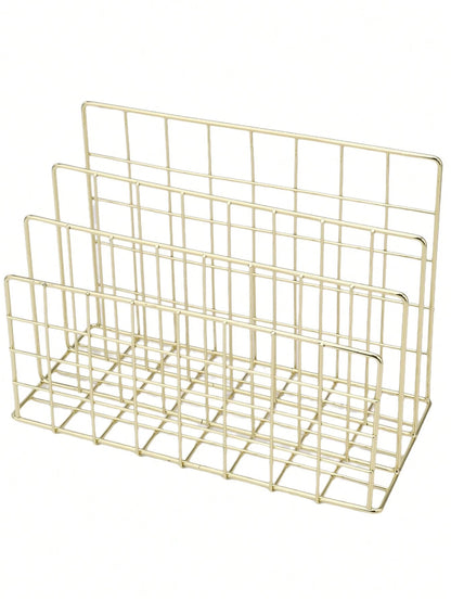 1pc Modern Minimalist Metal Book Shelf With 3 Storage Baskets, Nordic Style Rectangular Magazine & Newspaper Organizer Box For Home Office Decor,For Back To School