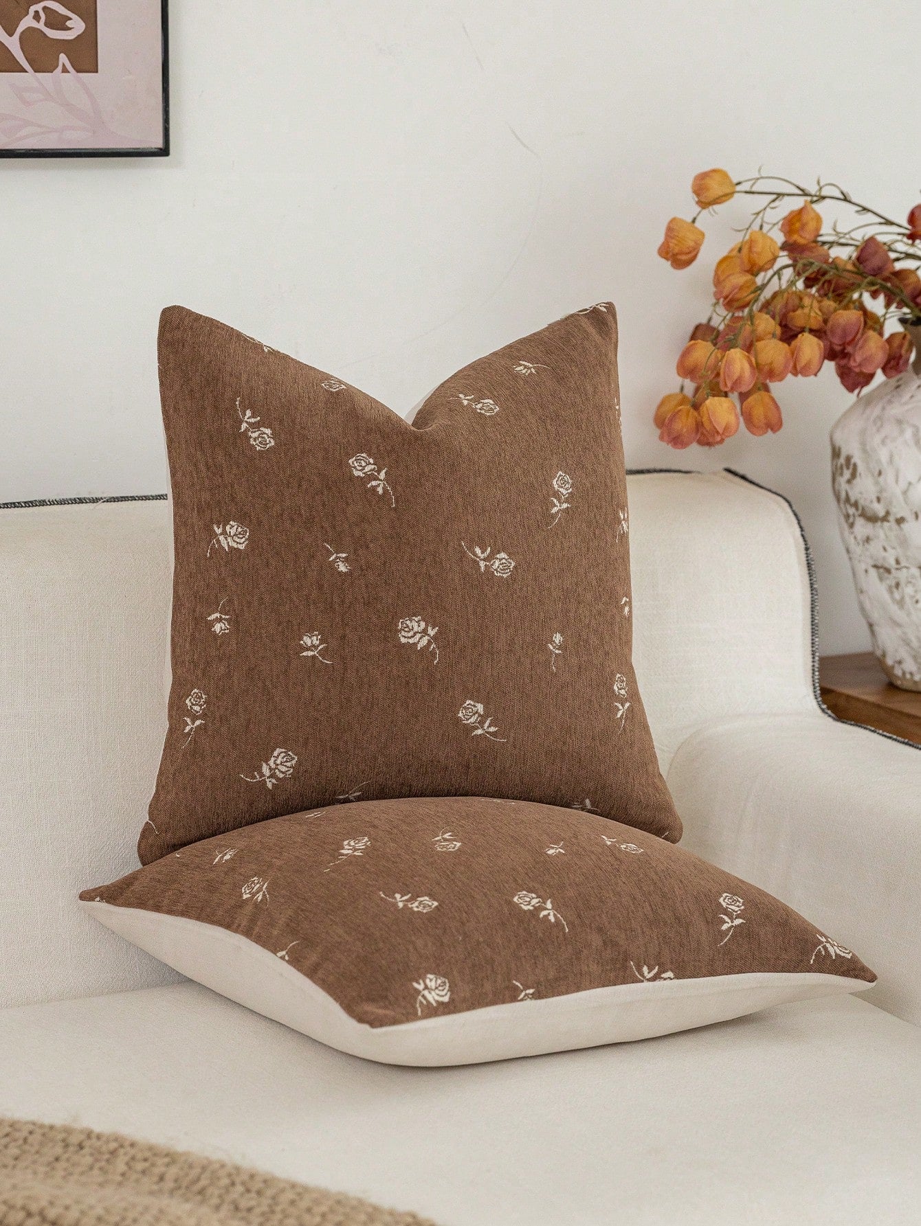 1pc Modern Pastoral Country Vintage Style Chenille Jacquard Washable Machine Washable Suitable For Sofa Bedroom Living Room Home Decor Throw Pillow Cover