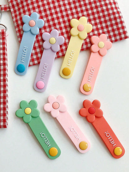1pc Multicolor Cartoon Flower Shaped PVC Cable Winder, Earphone/Data Cable Organizer, Line Fastener